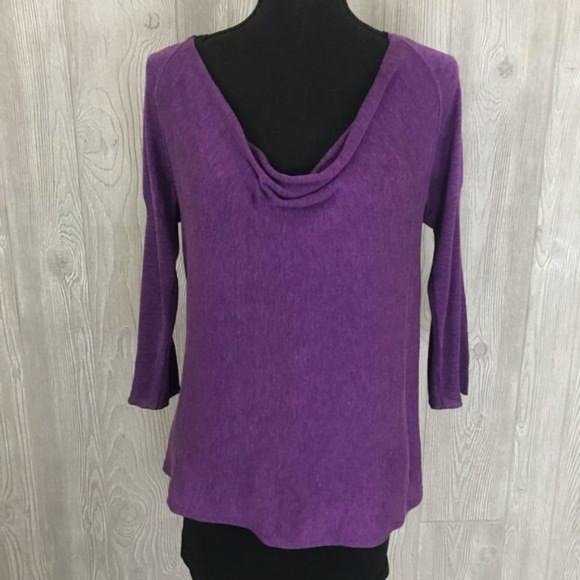 Eileen Fisher small purple cowl neck cropped long sleeve shirt sweater - Picture 1 of 5